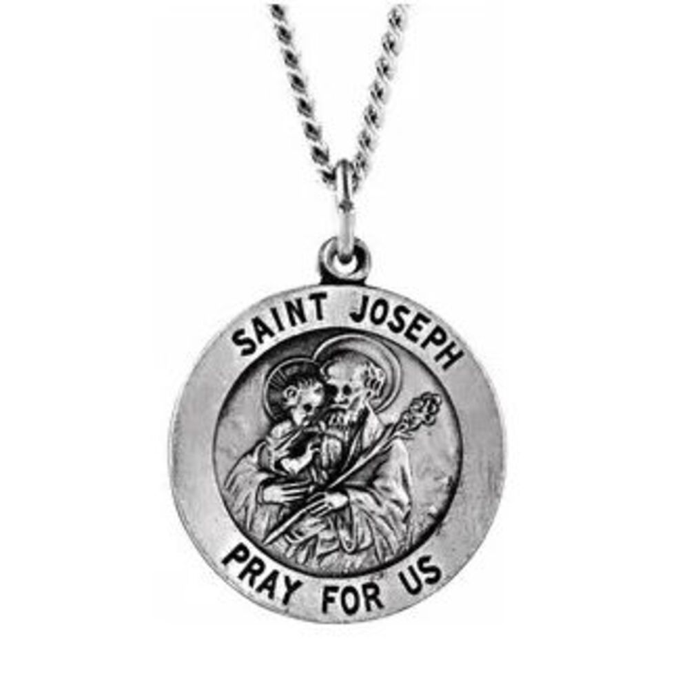 Sterling Silver 18mm St. Joseph Medal Necklace, 18 Inch